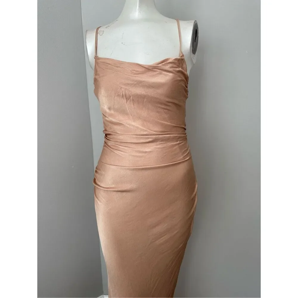 Shona Joy Womens Cowl Neck La Lune Lace-up Back Maxi Dress Dessert Size 2 $360_5